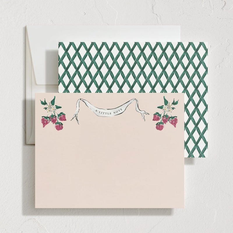 Minted Strawberry Queen Stationery Set, Set of 10, Flat Note Cards & Envelopes for Invitiations and Handwritten Thank You Messages, Strawberries & Vintage Banner, Gifts for Women, Luxurious Paper - Image 4